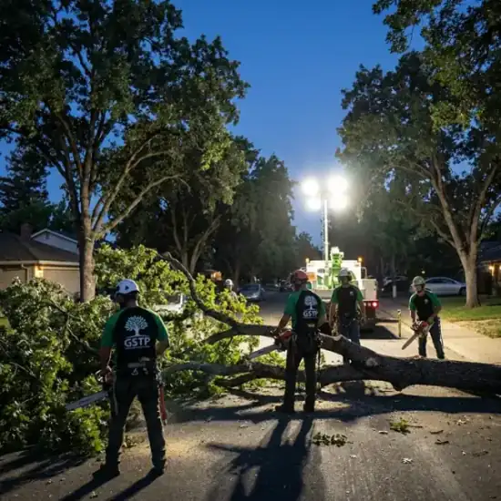 Emergency night tree removal in Irvine after a storm